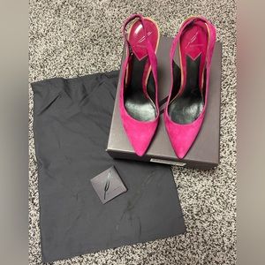 Brian Atwood Vixen Slingback Heels Pink Suede